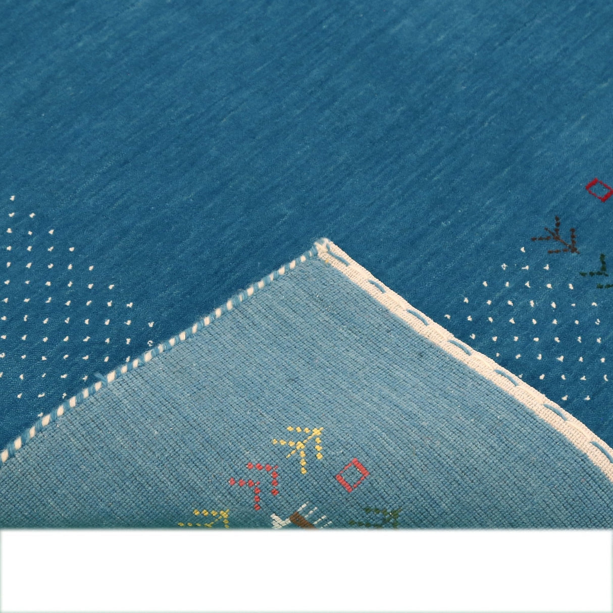 Solid Blue Border Design Hand Loomed Wool Area Rug