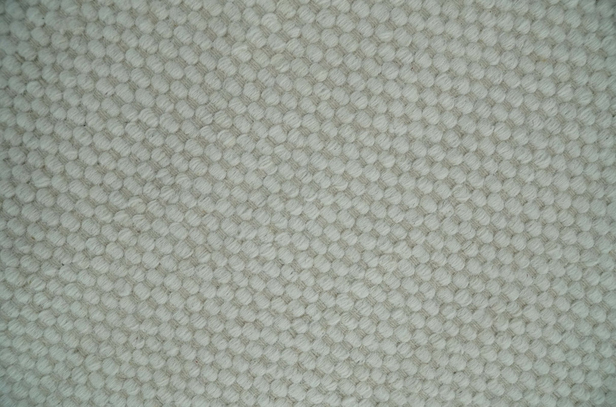 Modern Solid Ivory Hand made Dari Area Wool Rug