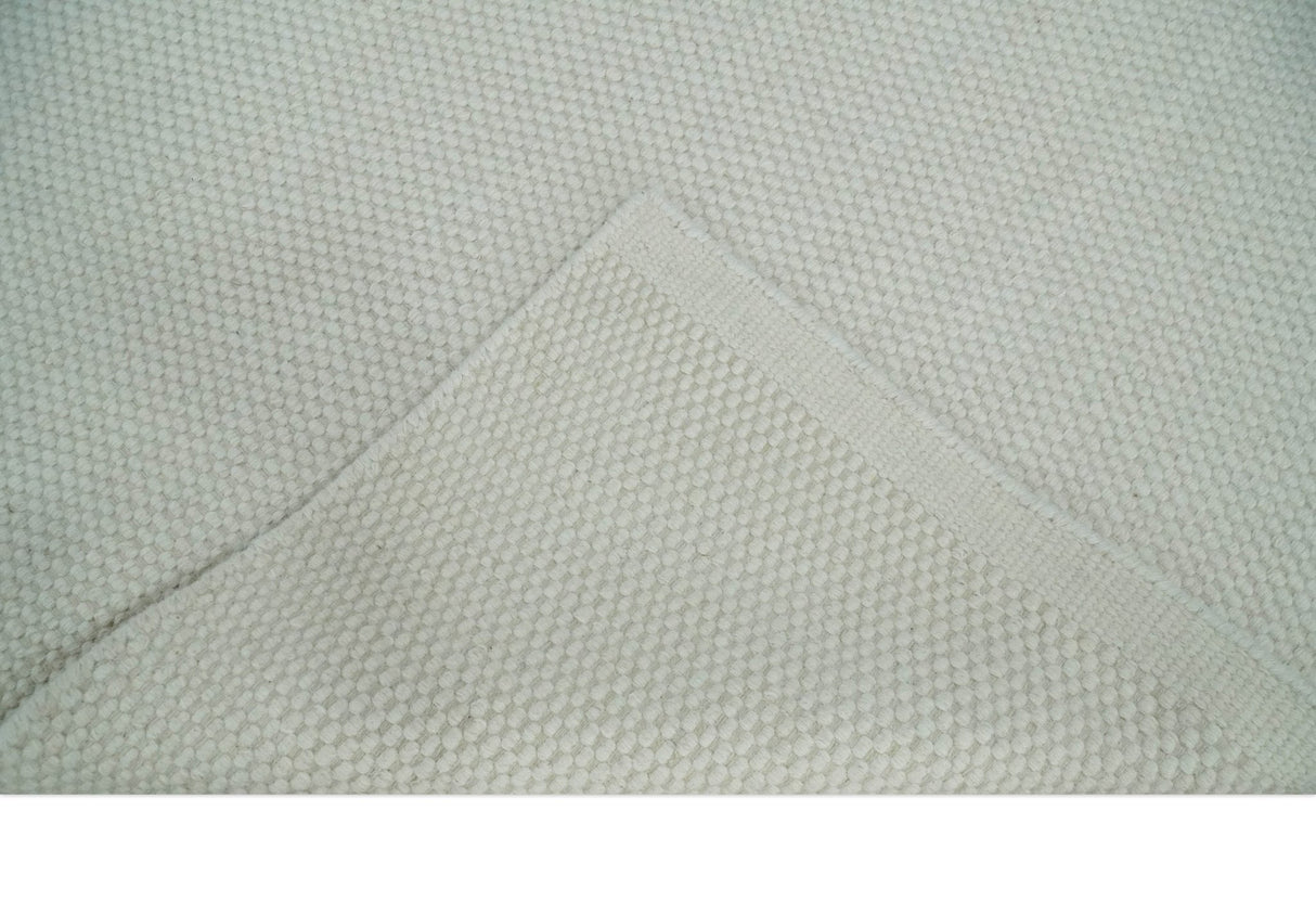Modern Solid Ivory Hand made Dari Area Wool Rug