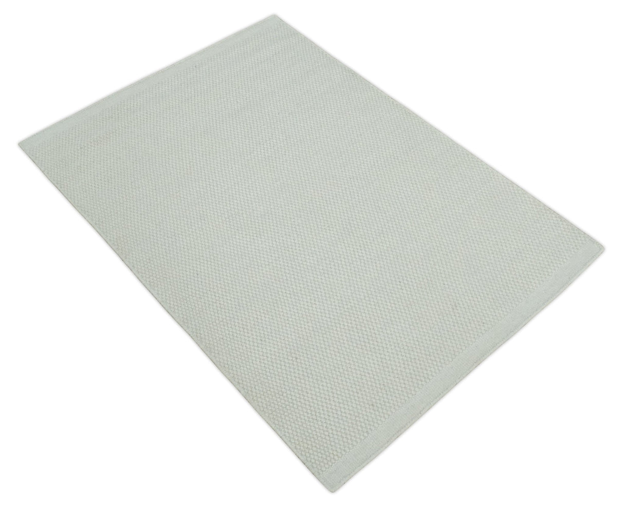 Modern Solid Ivory Hand made Dari Area Wool Rug