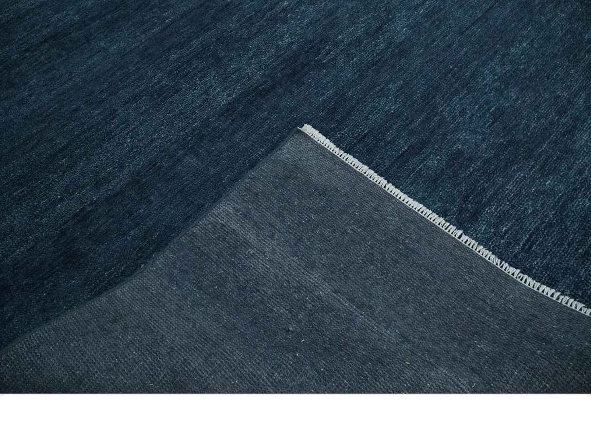Solid Midnight Blue Hand knotted Modern 8x10 wool Area Rug