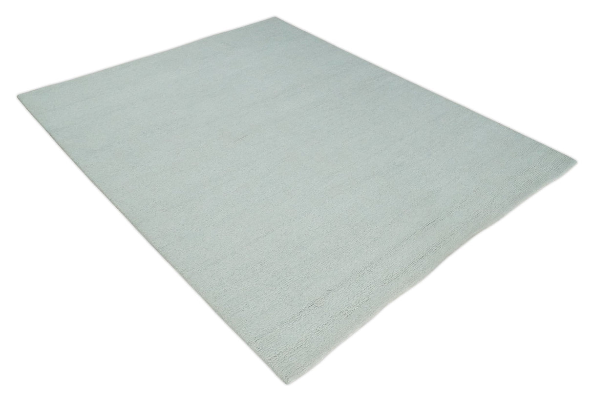 Solid plane Silver Hand Knotted 8x10 Wool Area Rug