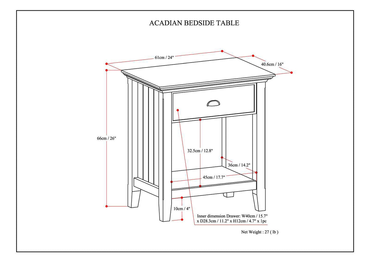 Solid Wood Nightstand with Drawer and Open Bottom Storage - Nightstands