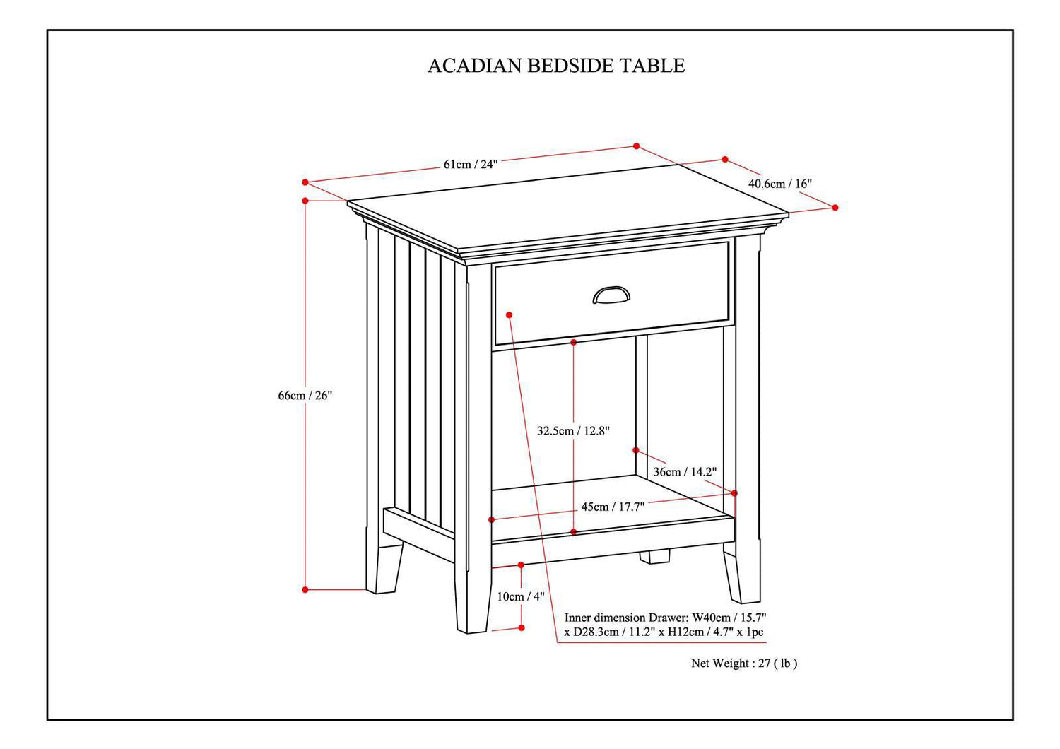 Solid Wood Nightstand with Drawer and Open Bottom Storage - Nightstands