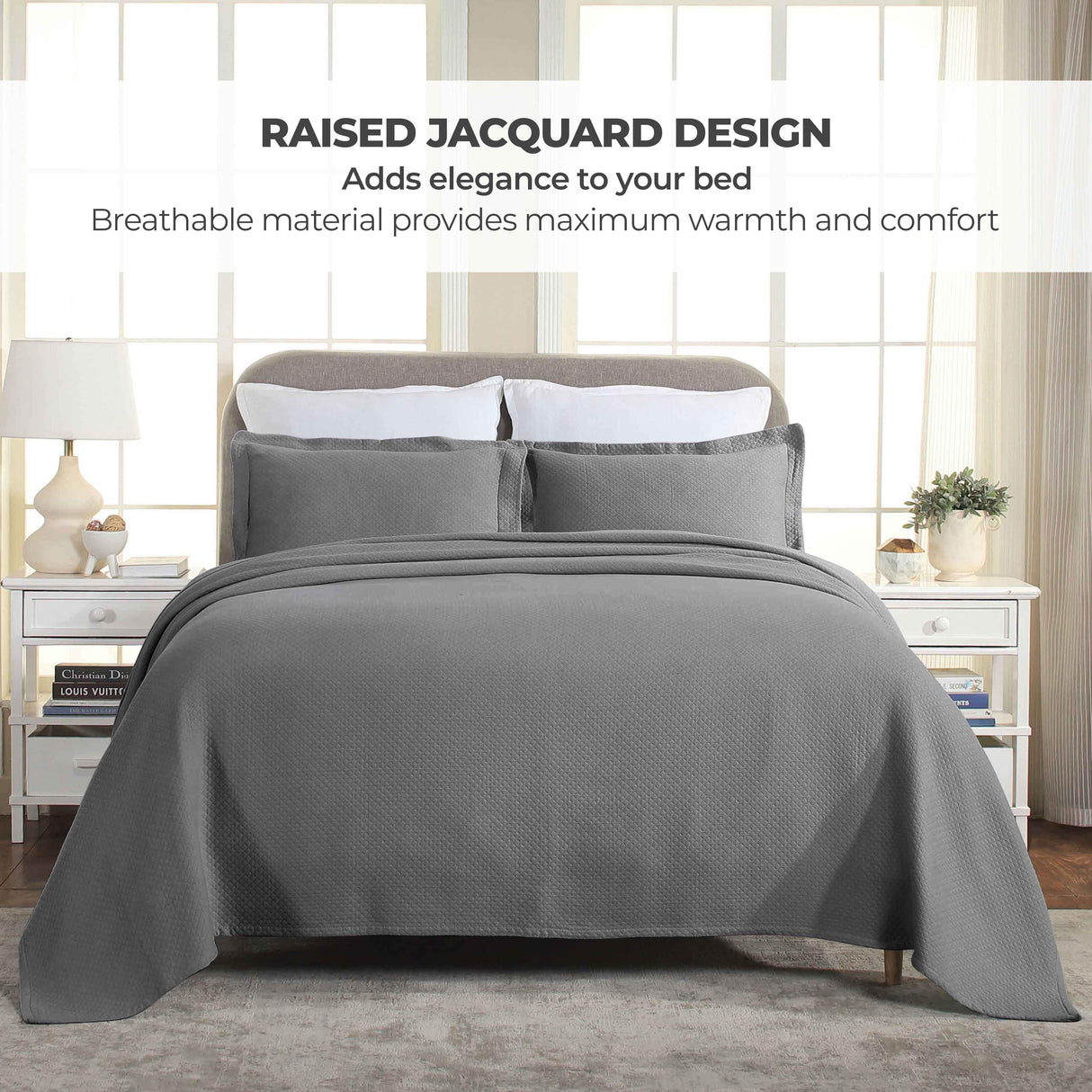 Solitaire Jacquard Matelassé Cotton Diamond Solitaire Bedspread Set - Bedspread by Superior Brand