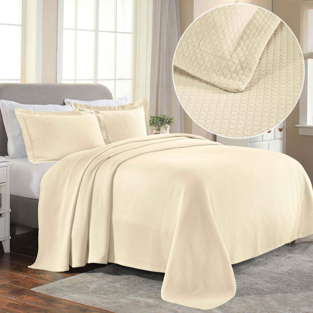 Solitaire Jacquard Matelassé Cotton Diamond Solitaire Bedspread Set - Bedspread by Superior Brand