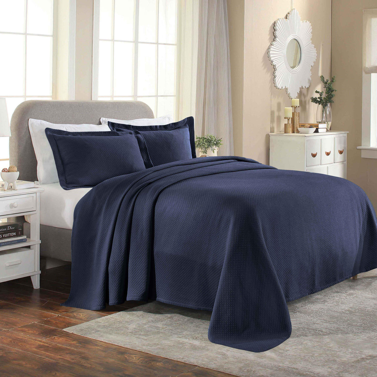 Solitaire Jacquard Matelassé Cotton Diamond Solitaire Bedspread Set - Bedspread by Superior Brand