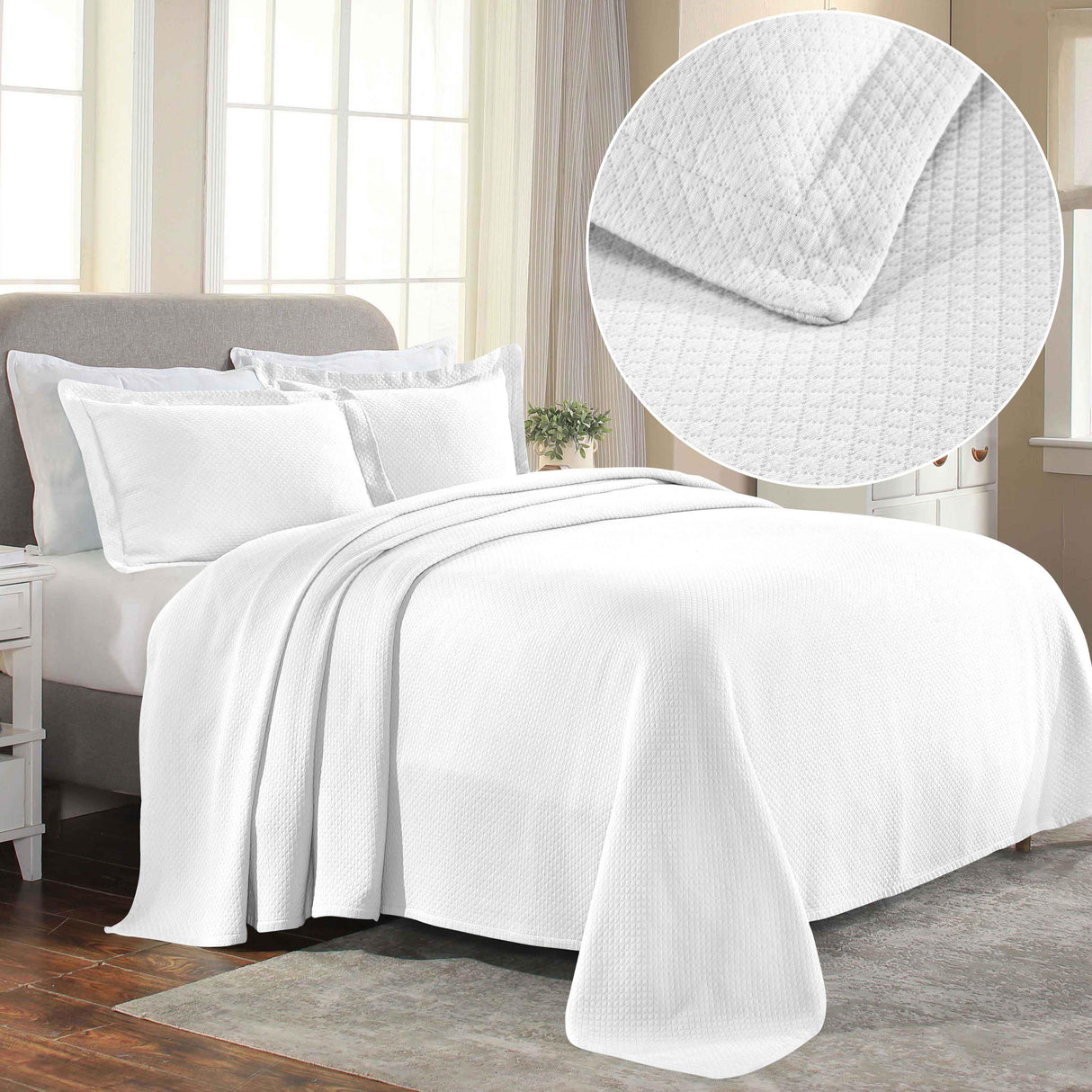 Solitaire Jacquard Matelassé Cotton Diamond Solitaire Bedspread Set - Bedspread by Superior Brand