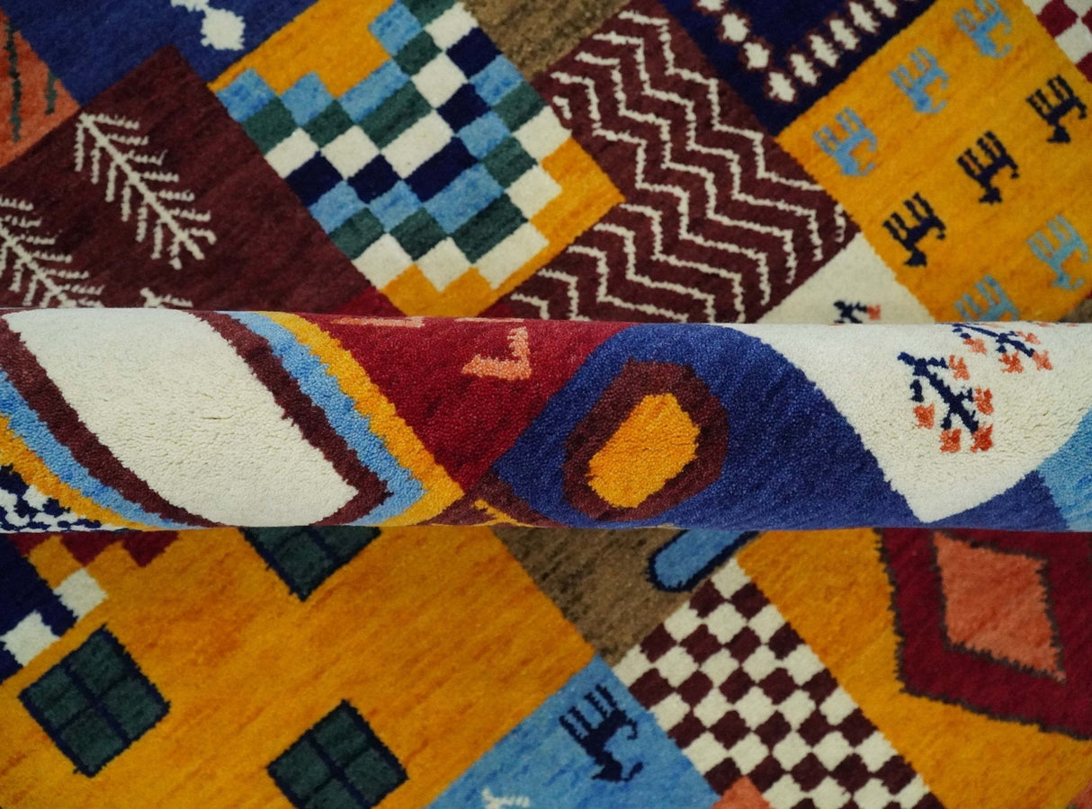 5x7 Multicolor Shapes Modern loop and cut Wool Hand Woven Rug
