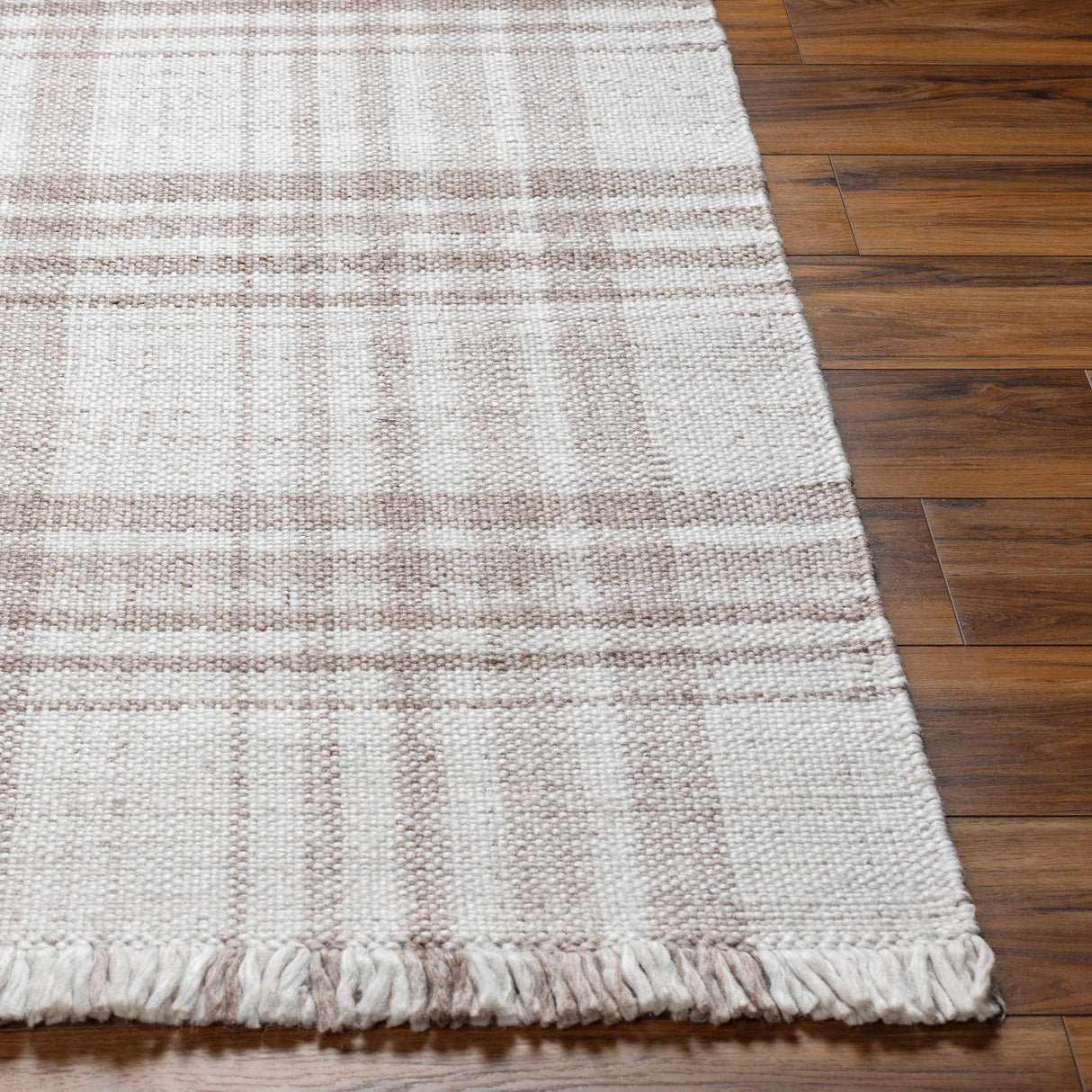 Inara Light Brown Plaid Hand Woven Area Rug