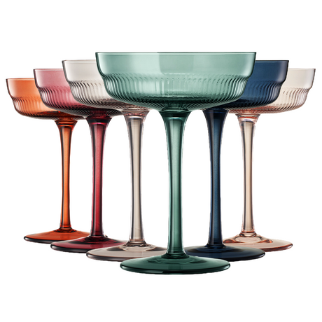 Tonal-Champagne-Coupe,-Cocktail-Ribbed-Glassware,-Set-of-6-Champagne-Glasses