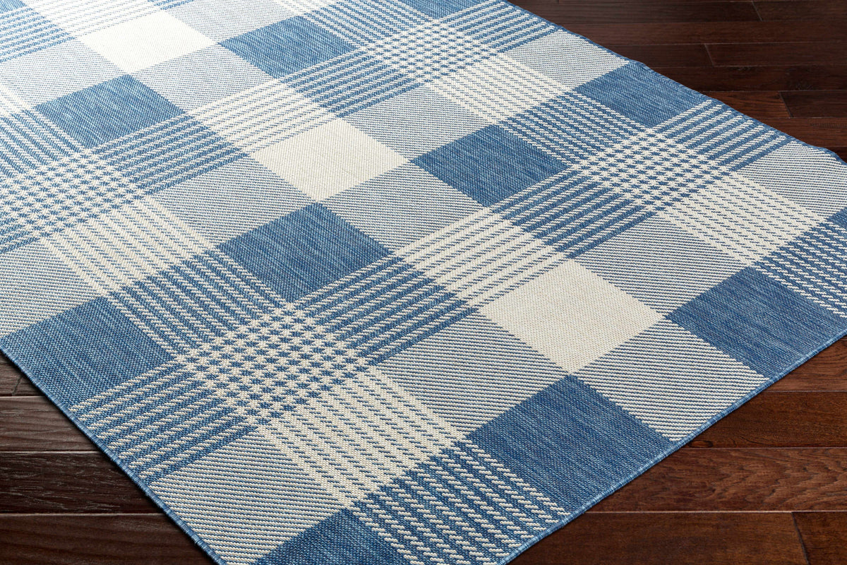 Aubin Blue Plaid Area Rug - Clearance