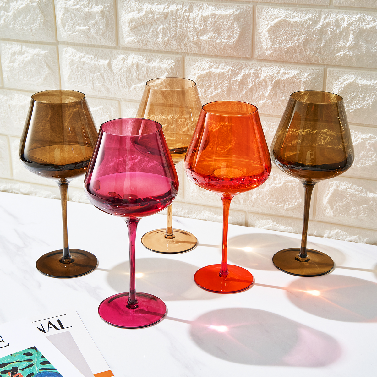 Stagioni Stemmed Wine Glassware, Set of 5, "Changing Weather"