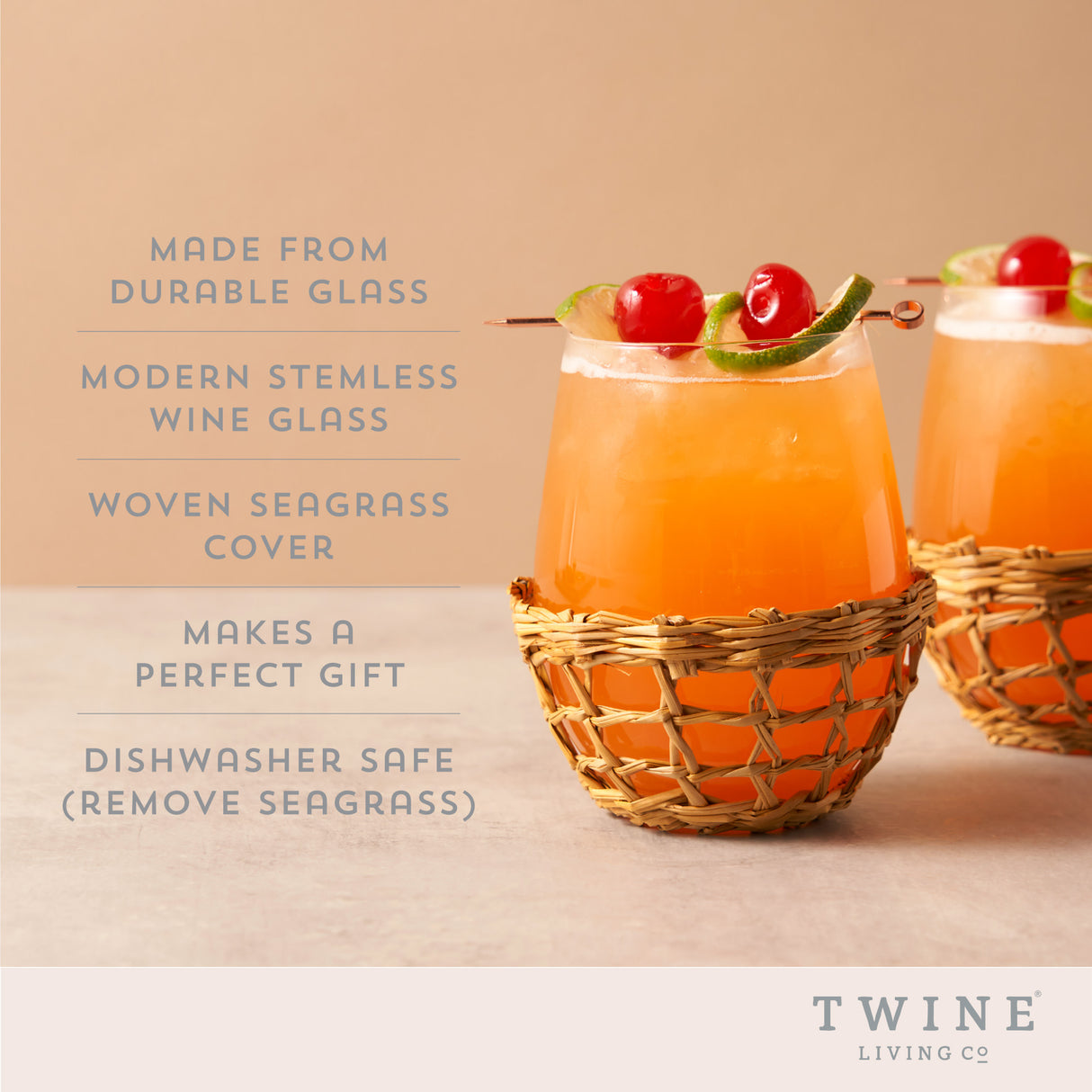 Island Stemless Wine Glass Set by Twine Living-Set of 2