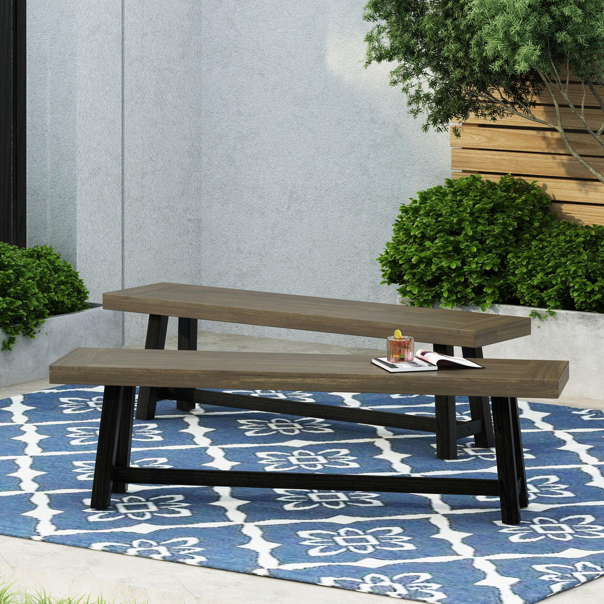 Acacia Outdoor Bench in Sandblast Finish