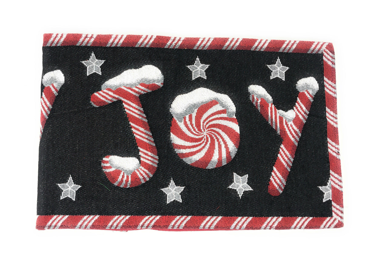 Peppermint Joy Red Black Holiday Tapestry Dining Table Runner (12904)