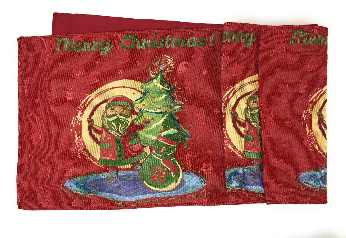 Red Santa Claus Christmas Tree Woven Tapestry Dining Table Runner (17615)