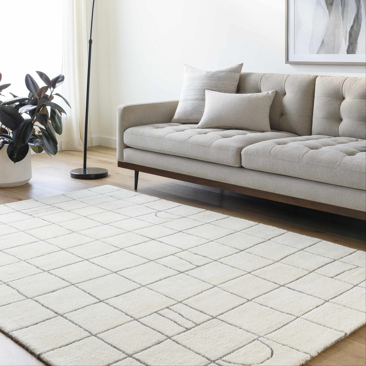 Tanya Pearl White Grid Wool Rug