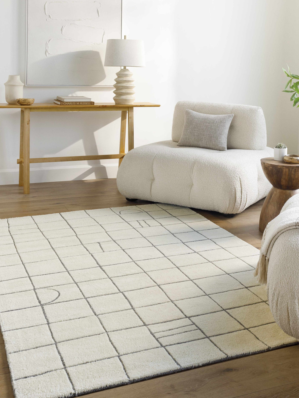 Tanya Pearl White Grid Wool Rug