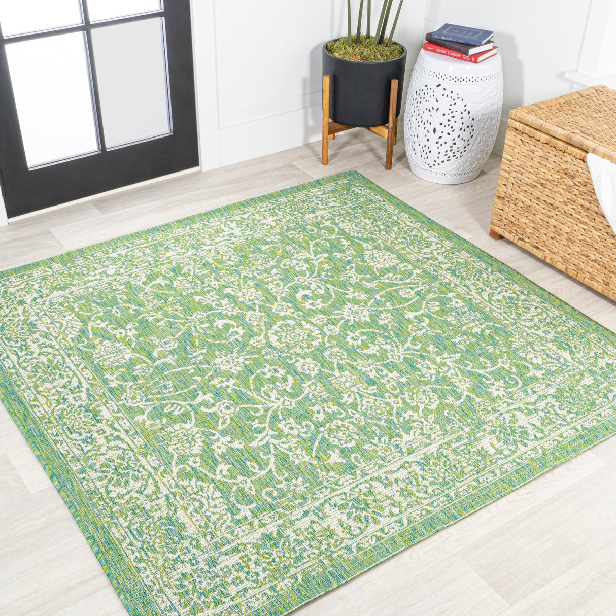 Tela-Bohemian-Textured-Weave-Floral-Indoor/Outdoor-Square-Area-Rug-Area-Rugs