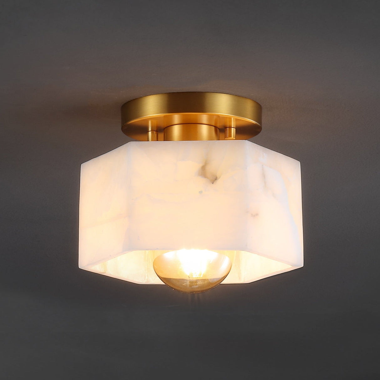Tessa 1 - light modern contemporary alabaster/iron hexagonal led semi flush mount - Tuesday Morning - Flush Mounts