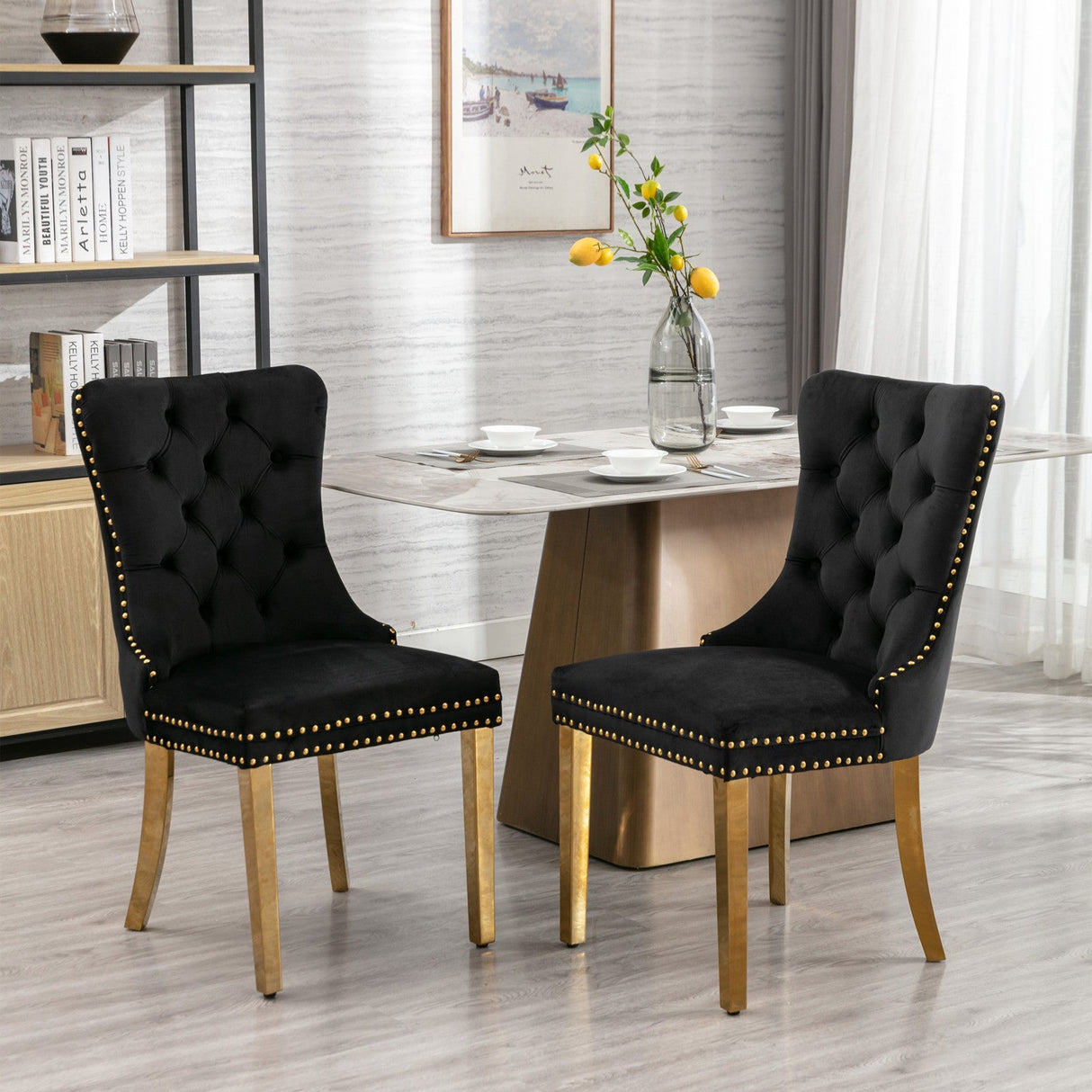 The-Modern-Textured-Fabric-with-Nail-head-trim--Dining-Chairs-–-Set-of-Two-Kitchen-&-Dining-Room-Chairs