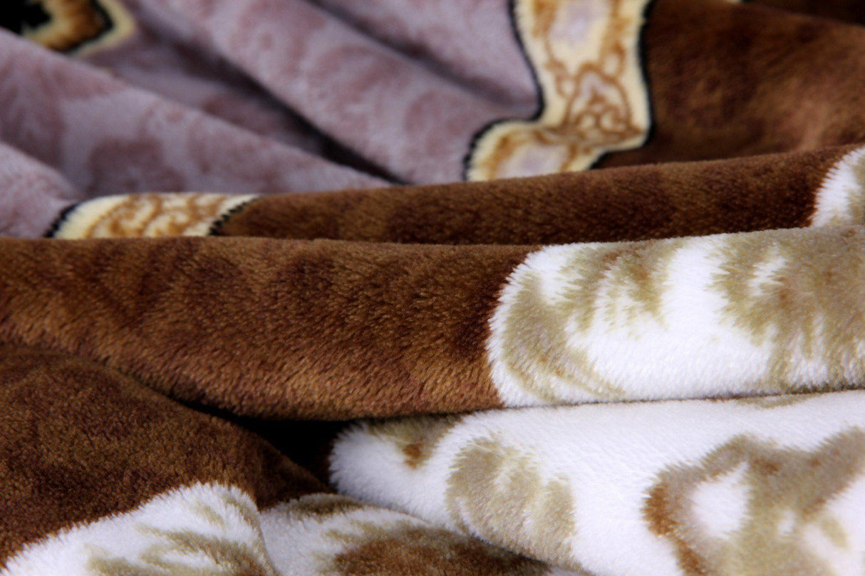 DaDa Bedding Elegant Twilight Lavender Brown Floral Flannel Mink Fleece Throw Blanket (XY9879)