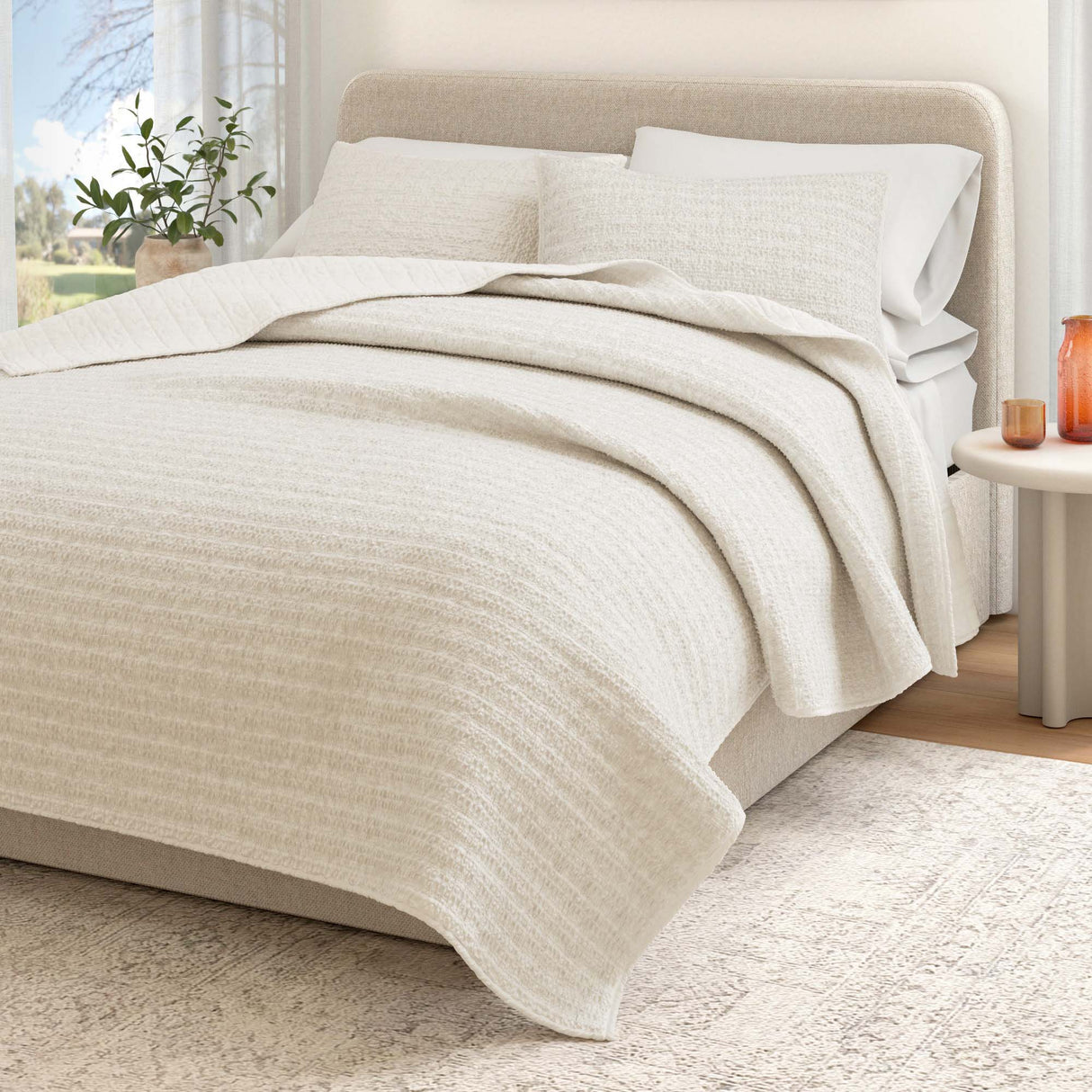 100% Cotton Honeycomb Waffle Garment Washed Quilt Set - Genevieve Collection