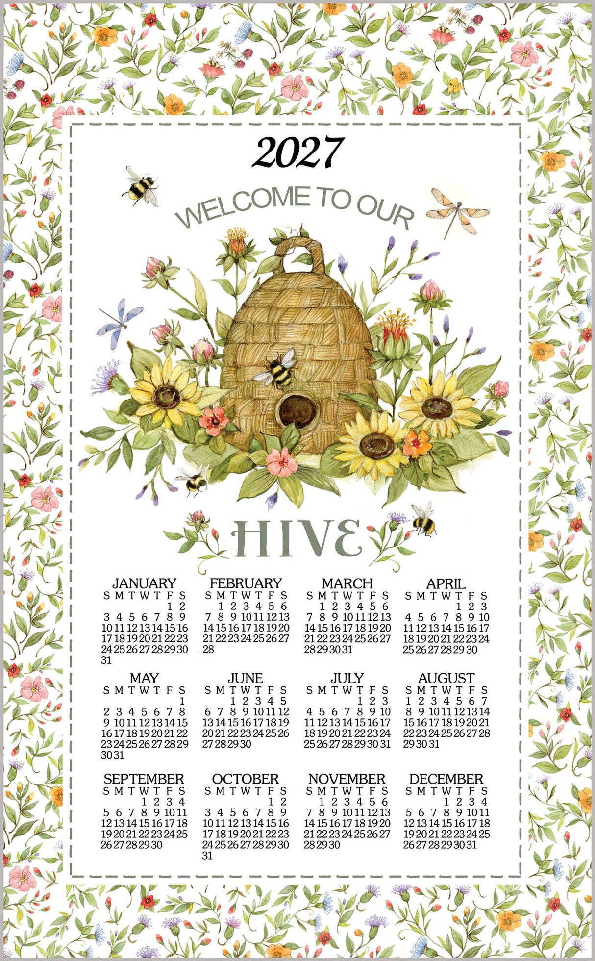 2027 Linen Calendar Towel - Bee Floral