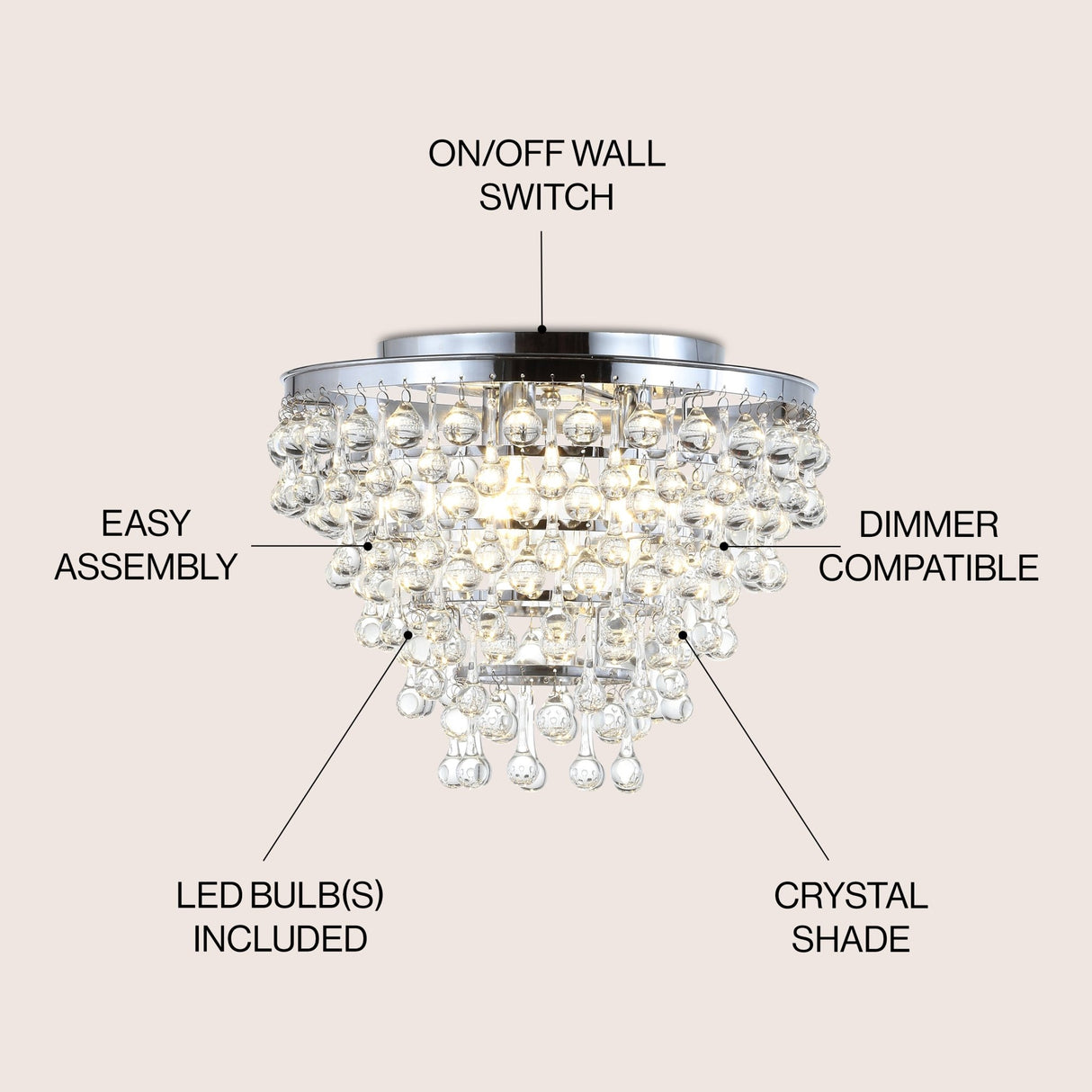 Toronto metal/crystal led flush mount - Tuesday Morning - Flush Mounts