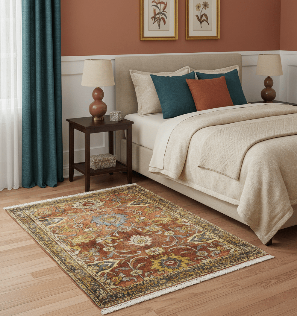Traditional Antique Turkish Design Rust And Blue Hand Knotted 4x5 Wool Area Rug