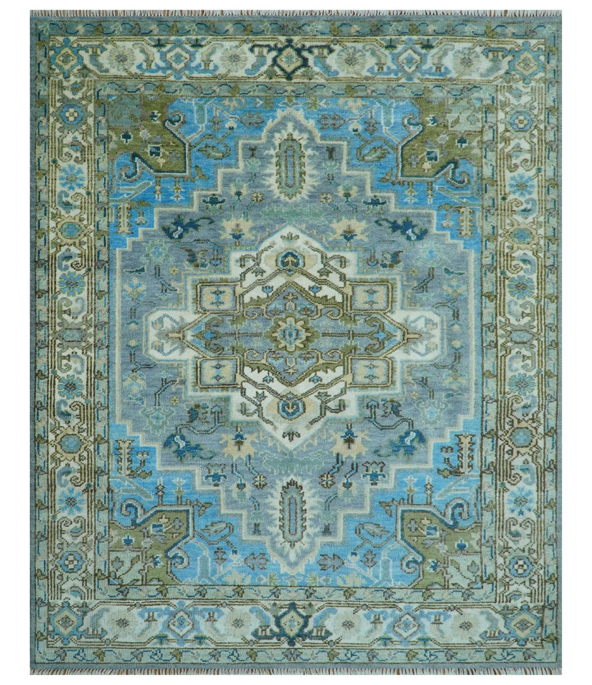 Traditional Blue And Gray Oushak Hand knotted Wool Area Rug