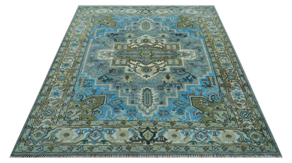 Traditional Blue And Gray Oushak Hand knotted Wool Area Rug