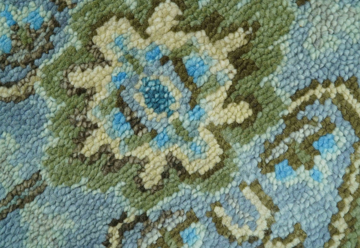 Traditional Blue And Gray Oushak Hand knotted Wool Area Rug