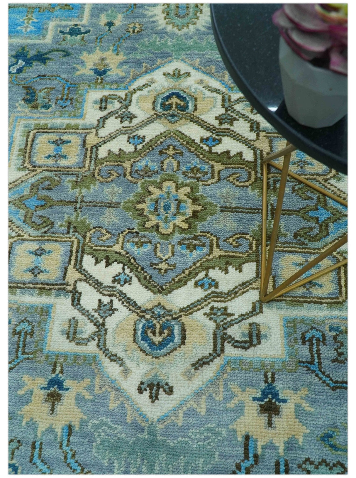 Traditional Blue And Gray Oushak Hand knotted Wool Area Rug