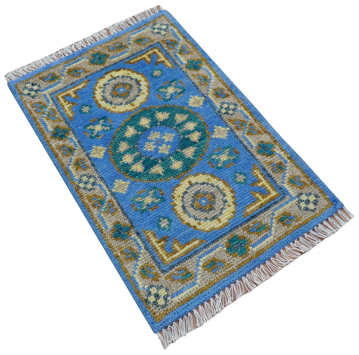 Traditional Khotan Design Blue 2x3 Wool Area Rug