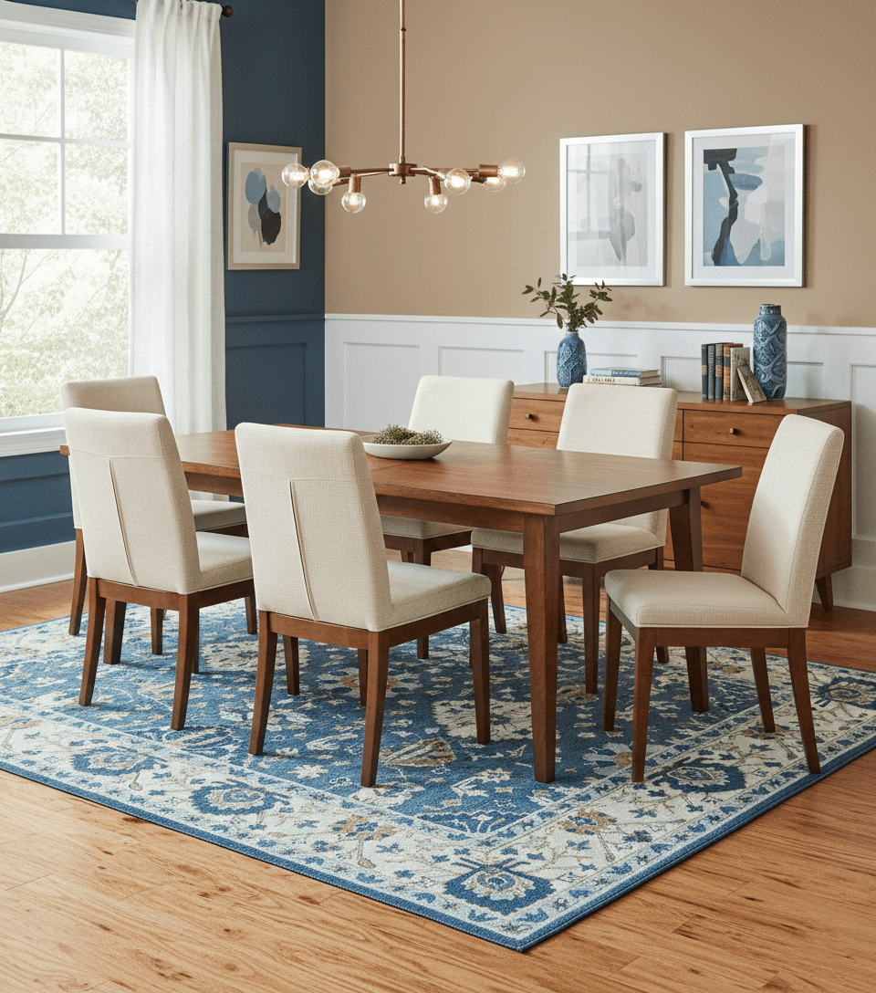 Traditional Oriental Design Beige And Blue Hand Tufted 8x10 Wool Area Rug