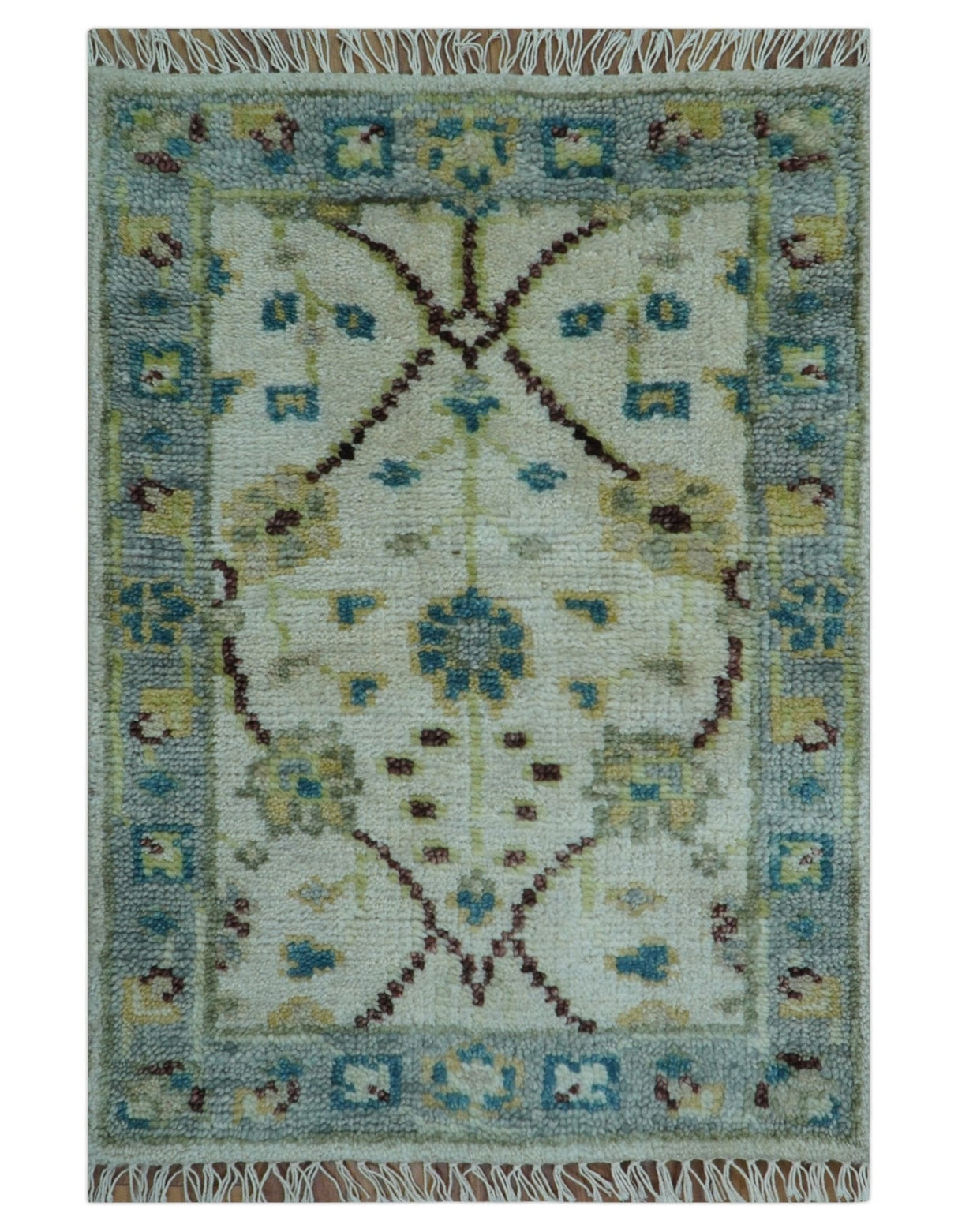 Traditional Oushak Design Blue And Ivory 2x3 Hand knotted Wool Area Rug