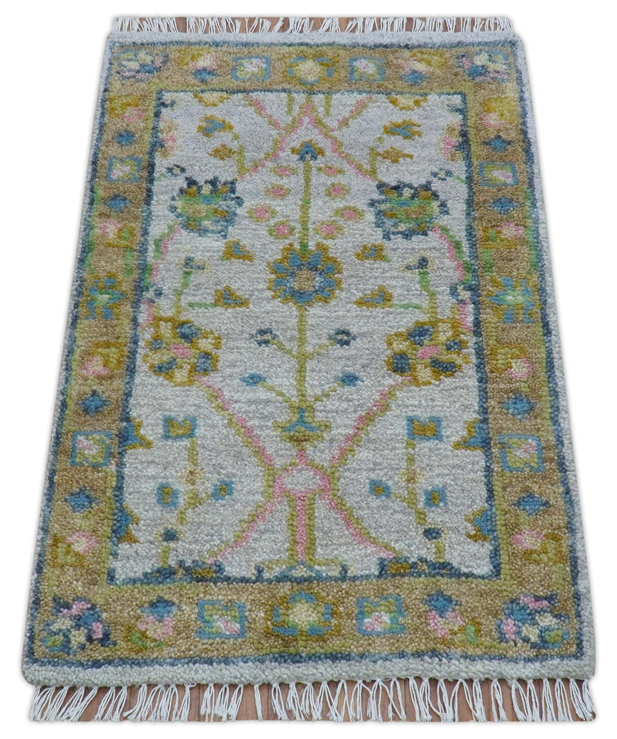 Traditional Oushak Green And Blue 2x3 Hand knotted Wool Rug