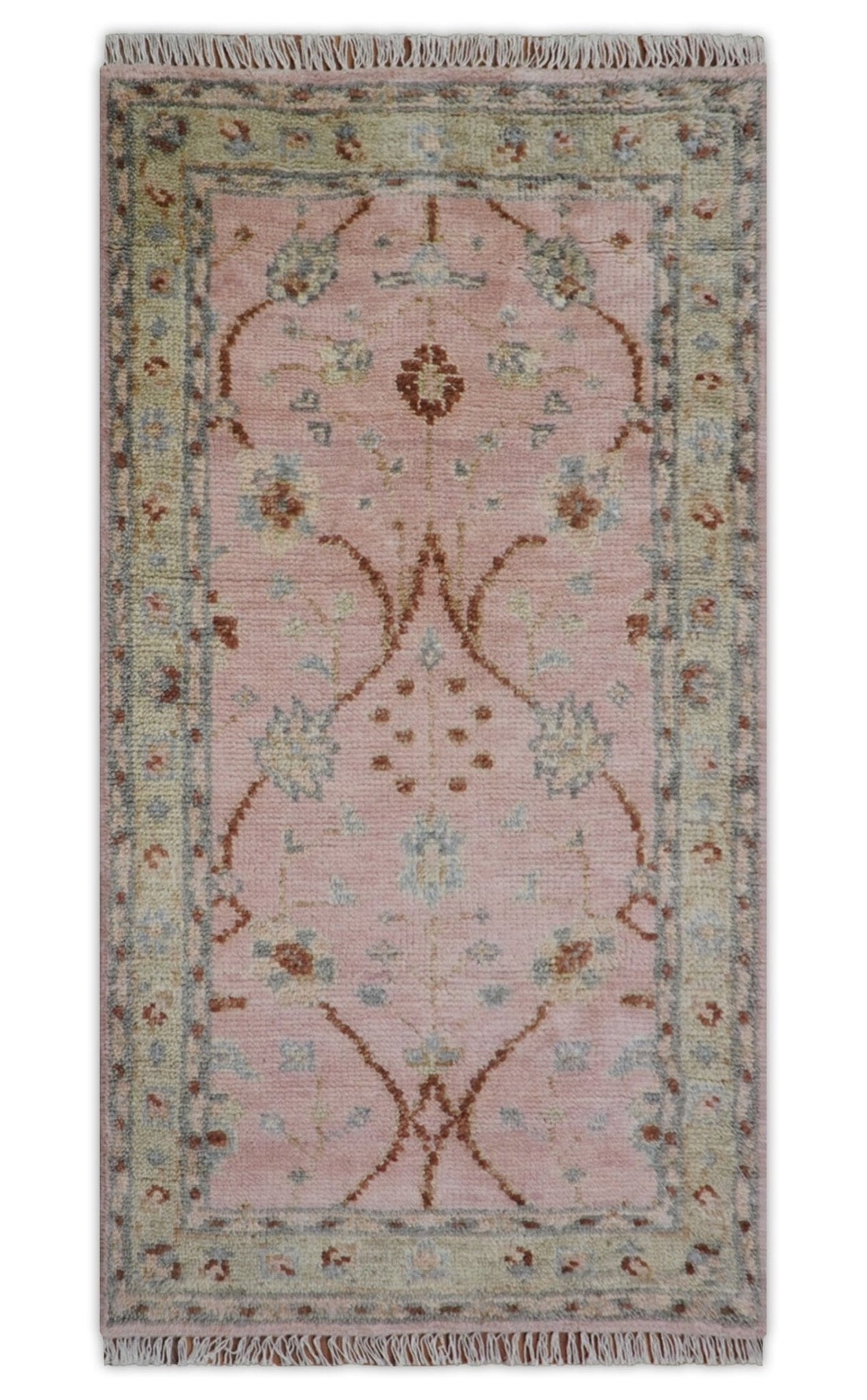 Traditional Peach And Brown Hand Knotted 3x5 Wool Rug