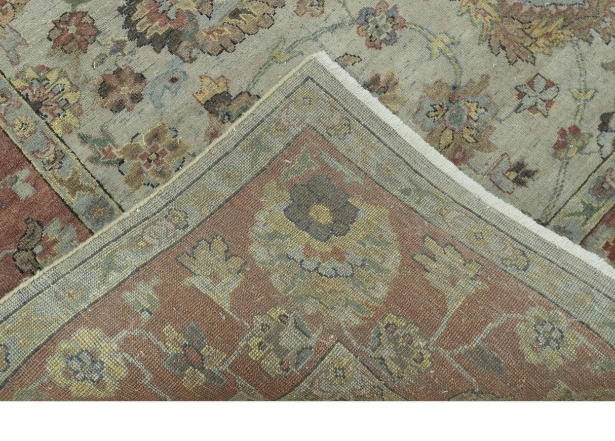 Traditional Turkish Design Beige and Rust 6x8.6 Hand Knotted Wool Area Rug