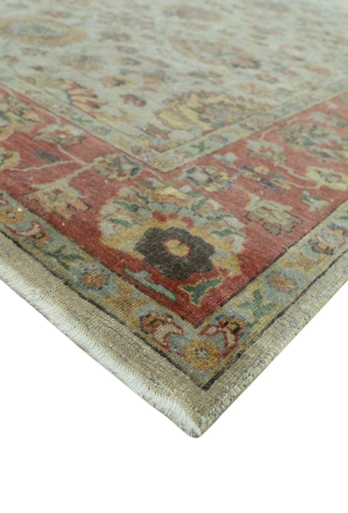 Traditional Turkish Design Beige and Rust 6x8.6 Hand Knotted Wool Area Rug