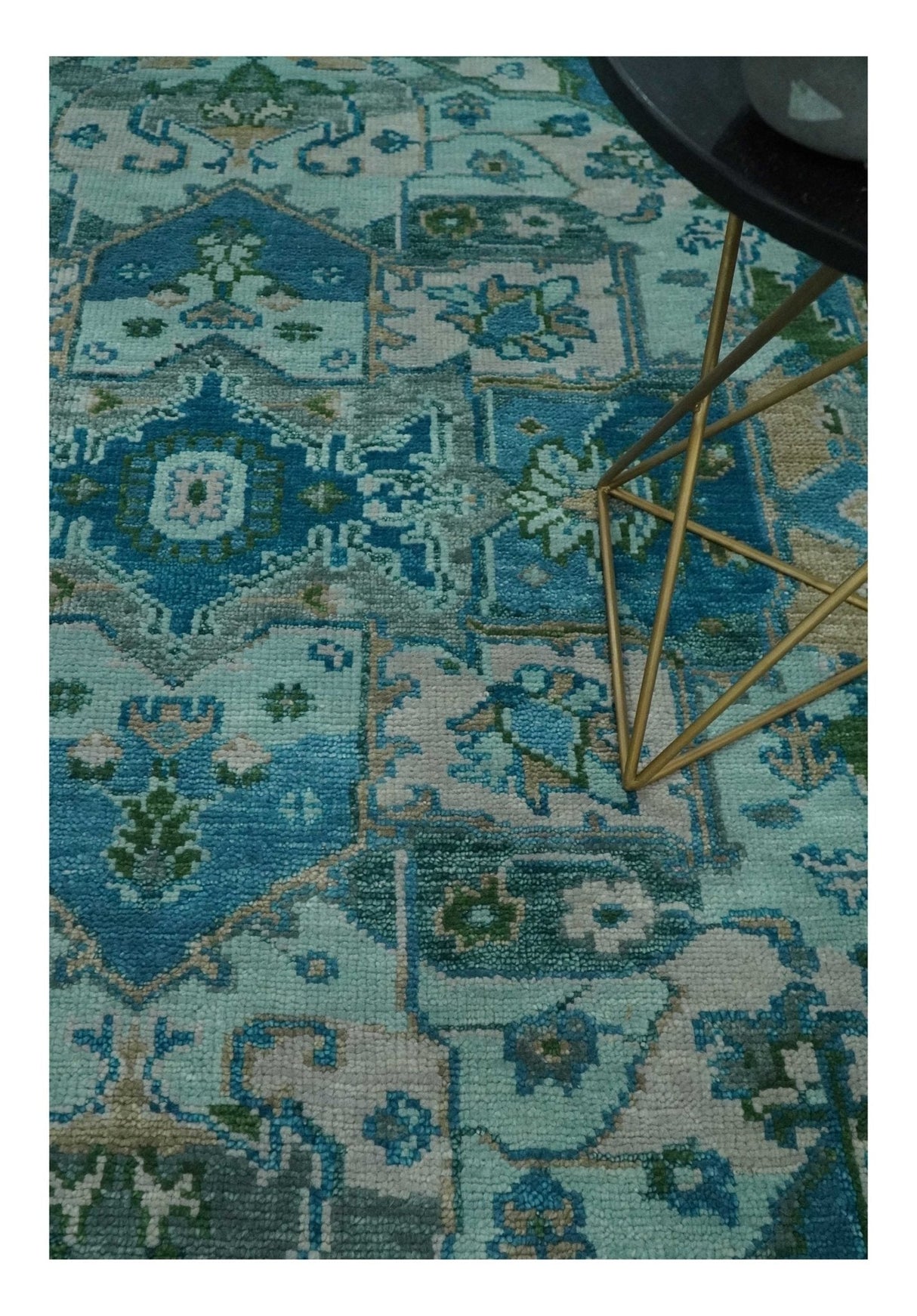 Transitional Aqua and Ivory Hand Knotted Antique 8x10 Traditional Wool Rug