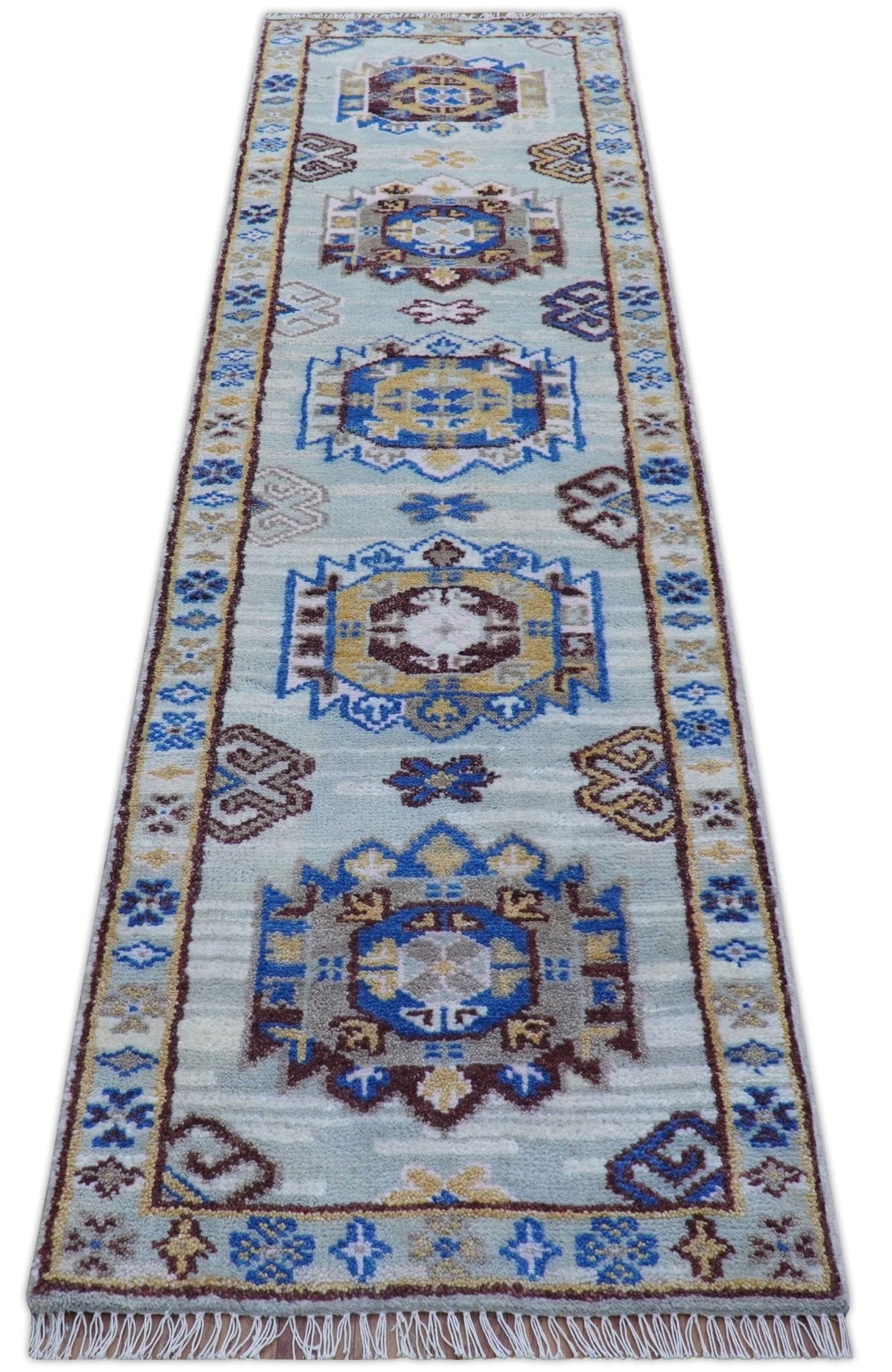 Transitional Silver And Brown Hand Knotted 2.7x10 Wool Rug
