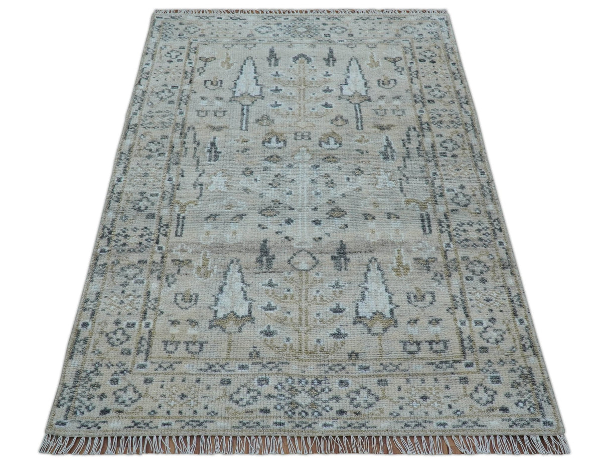 Tree of life Beige Traditional Style Hand knotted 4x6 Wool Area Rug