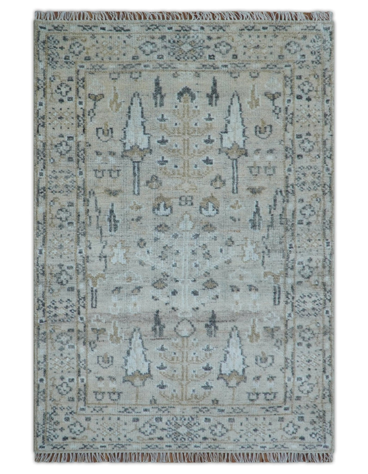 Tree of life Beige Traditional Style Hand knotted 4x6 Wool Area Rug