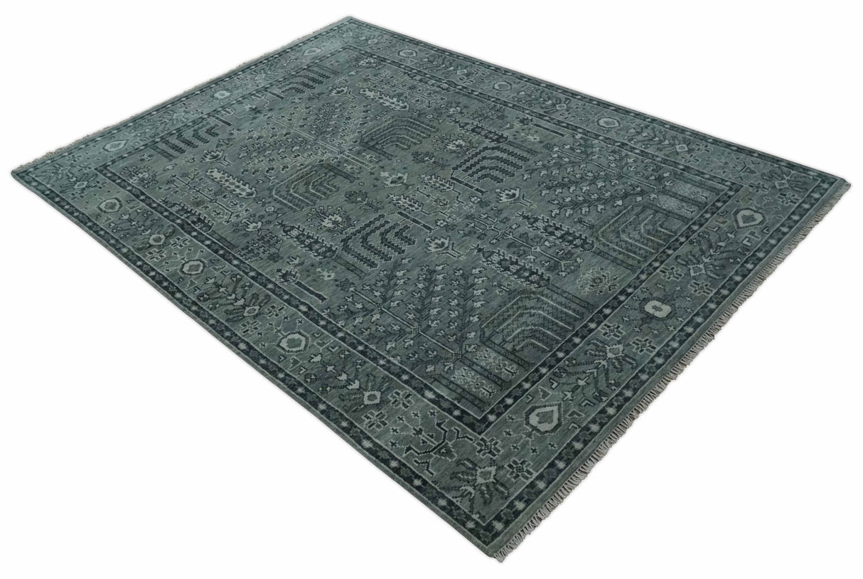 Tree of life Gray, Charcoal and Ivory Hand knotted Traditional Floral 9x12 wool Area Rug