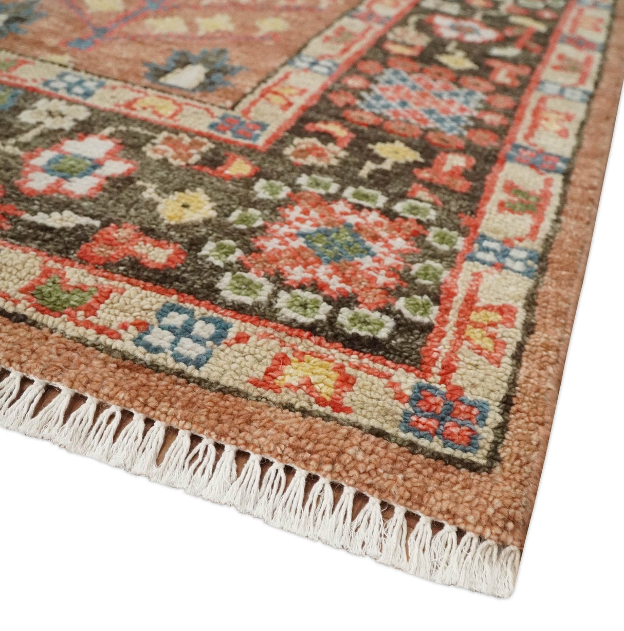 Tree of Life Peach and Brown Hand Knotted 8x10 Traditional Oushak Wool Rug