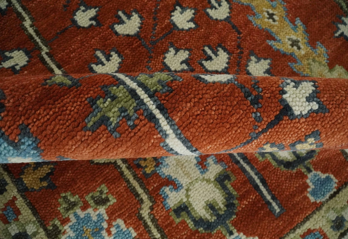 Tree Rug Hand Knotted Rust and Ivory 9x12 Traditional Turkish Design Wool Area Rug