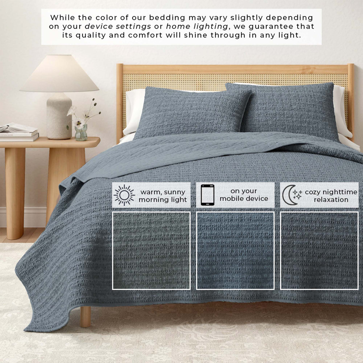 100% Cotton Honeycomb Waffle Garment Washed Quilt Set - Genevieve Collection